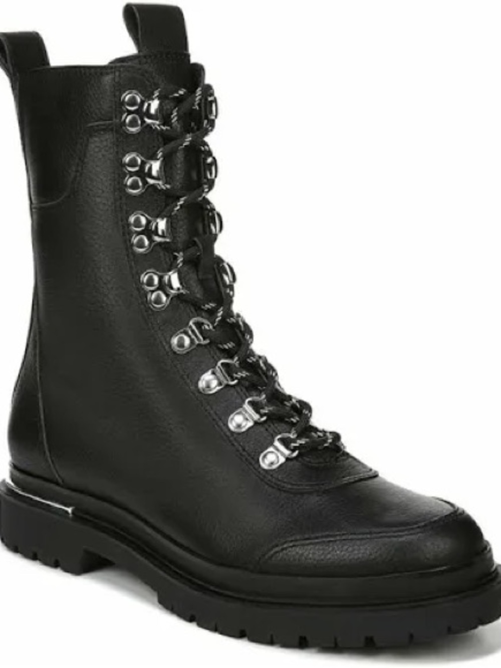 Via Spiga Black Lace-Up Lug Sole Combat Boot